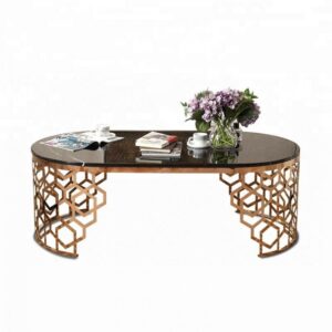 CJ1878 طاولة قهوه ذهبي بسطح زجاج اسود