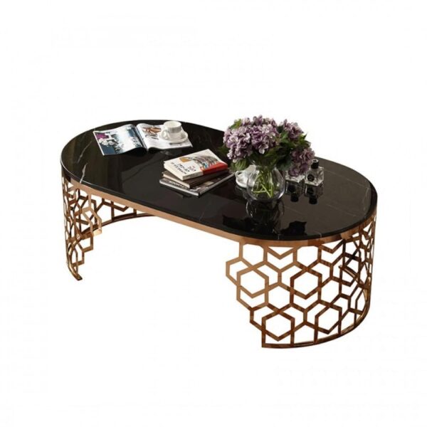 CJ1878 طاولة قهوه ذهبي بسطح زجاج اسود