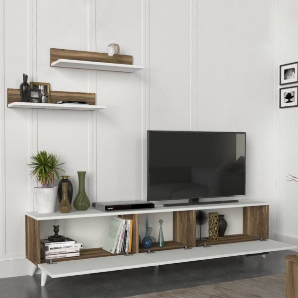 Mareta Wh & Br طقم طاولة تلفزيون وطاولة قهوة وركن للقهوة