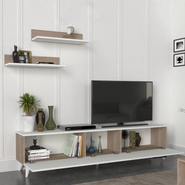 Mareta طقم طاولة تلفزيون وطاولة قهوة وركن قهوة لون ابيض ورمادي