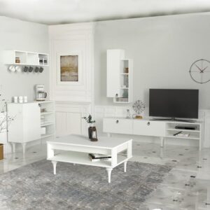 Lavita طقم طاولة تلفزيون وقهوه وركن قهوه لون ابيض موديل