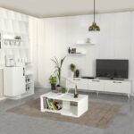 Mareta طقم طاولة تلفزيون وطاولة قهوة وركن قهوة لون ابيض