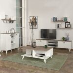 SEDDRA طقم طاولة تلفزيون وطاولة قهوة وركن قهوة ابيض ورمادي