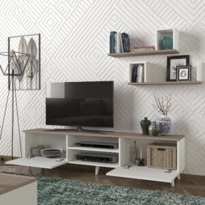 SEDDRA طقم طاولة تلفزيون وطاولة قهوة وركن قهوة ابيض ورمادي