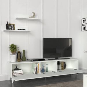 Mareta طقم طاولة تلفزيون وطاولة قهوة وركن قهوة لون ابيض