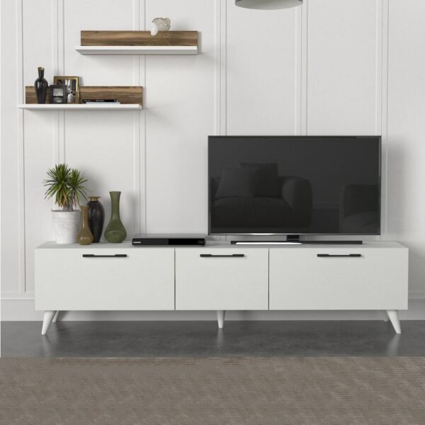 Mareta Wh & Br طقم طاولة تلفزيون وطاولة قهوة وركن للقهوة