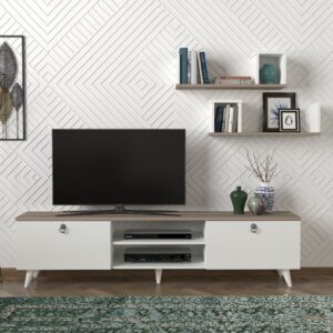 SEDDRA طقم طاولة تلفزيون وطاولة قهوة وركن قهوة ابيض ورمادي