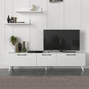 Mareta طقم طاولة تلفزيون وطاولة قهوة وركن قهوة لون ابيض