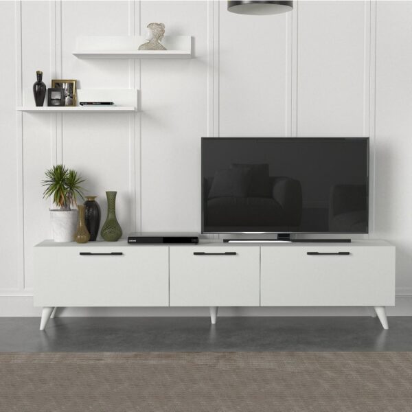 Mareta طقم طاولة تلفزيون وطاولة قهوة وركن قهوة لون ابيض