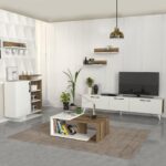 Mareta Wh & Br طقم طاولة تلفزيون وطاولة قهوة وركن للقهوة