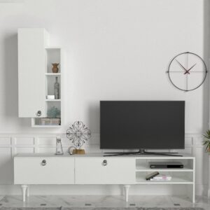 Lavita طقم طاولة تلفزيون وقهوه وركن قهوه لون ابيض موديل