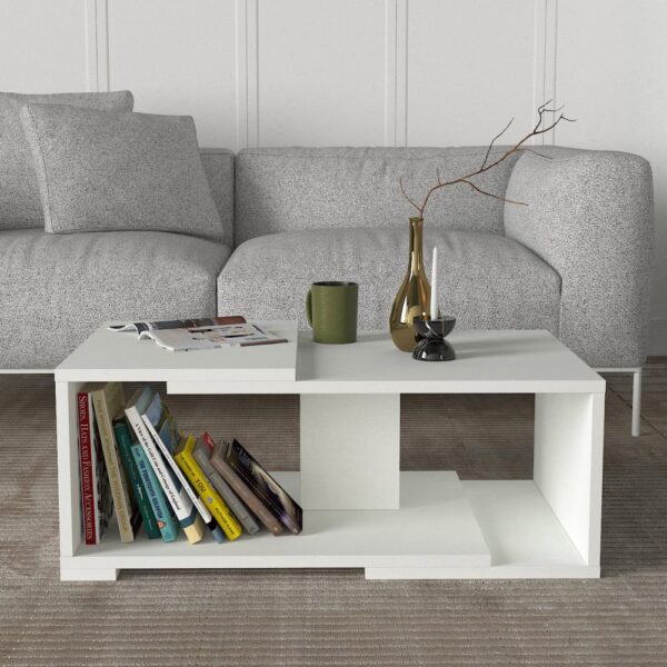 Mareta طقم طاولة تلفزيون وطاولة قهوة وركن قهوة لون ابيض