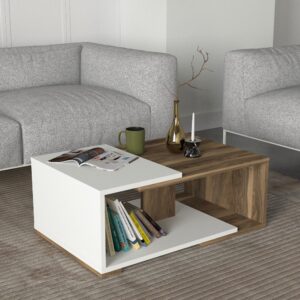 Mareta Wh & Br طقم طاولة تلفزيون وطاولة قهوة وركن للقهوة