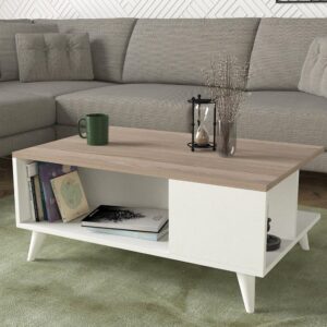 SEDDRA طقم طاولة تلفزيون وطاولة قهوة وركن قهوة ابيض ورمادي