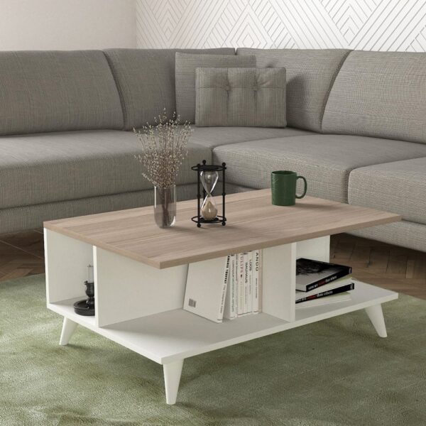 SEDDRA طقم طاولة تلفزيون وطاولة قهوة وركن قهوة ابيض ورمادي