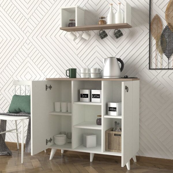 SEDDRA طقم طاولة تلفزيون وطاولة قهوة وركن قهوة ابيض ورمادي