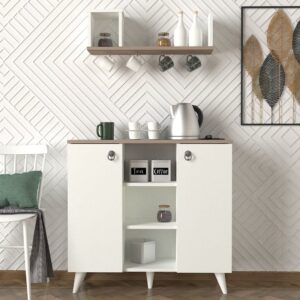 SEDDRA طقم طاولة تلفزيون وطاولة قهوة وركن قهوة ابيض ورمادي