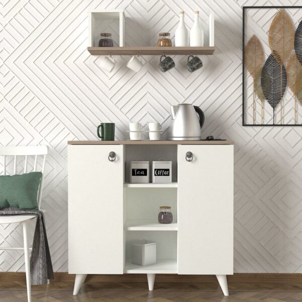 SEDDRA طقم طاولة تلفزيون وطاولة قهوة وركن قهوة ابيض ورمادي