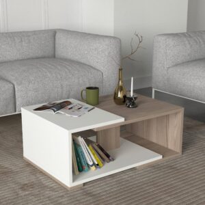 Mareta طقم طاولة تلفزيون وطاولة قهوة وركن قهوة لون ابيض ورمادي