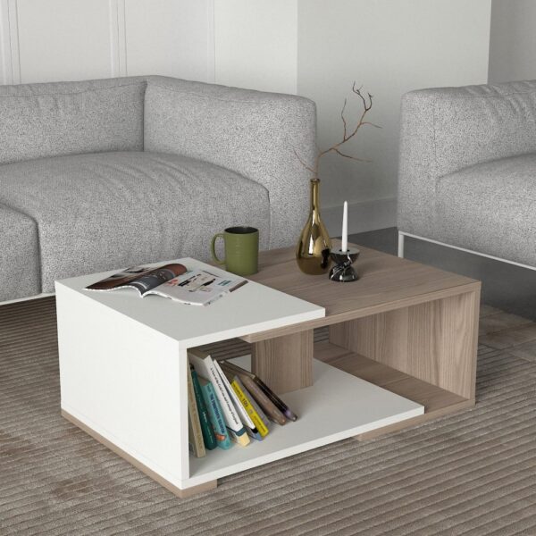 Mareta طقم طاولة تلفزيون وطاولة قهوة وركن قهوة لون ابيض ورمادي