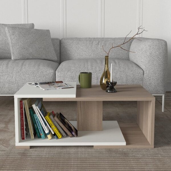 Mareta طقم طاولة تلفزيون وطاولة قهوة وركن قهوة لون ابيض ورمادي