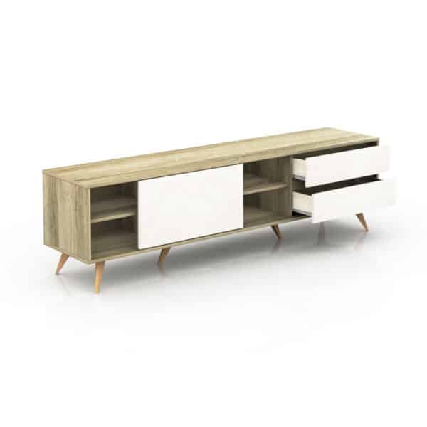 طاولة تلفزيون خشب مستورد خشبي و أبيض MN-635