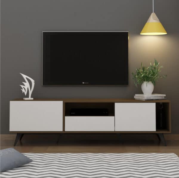 طاولة تلفزيون خشبية لون أبيض مع بني MN-637