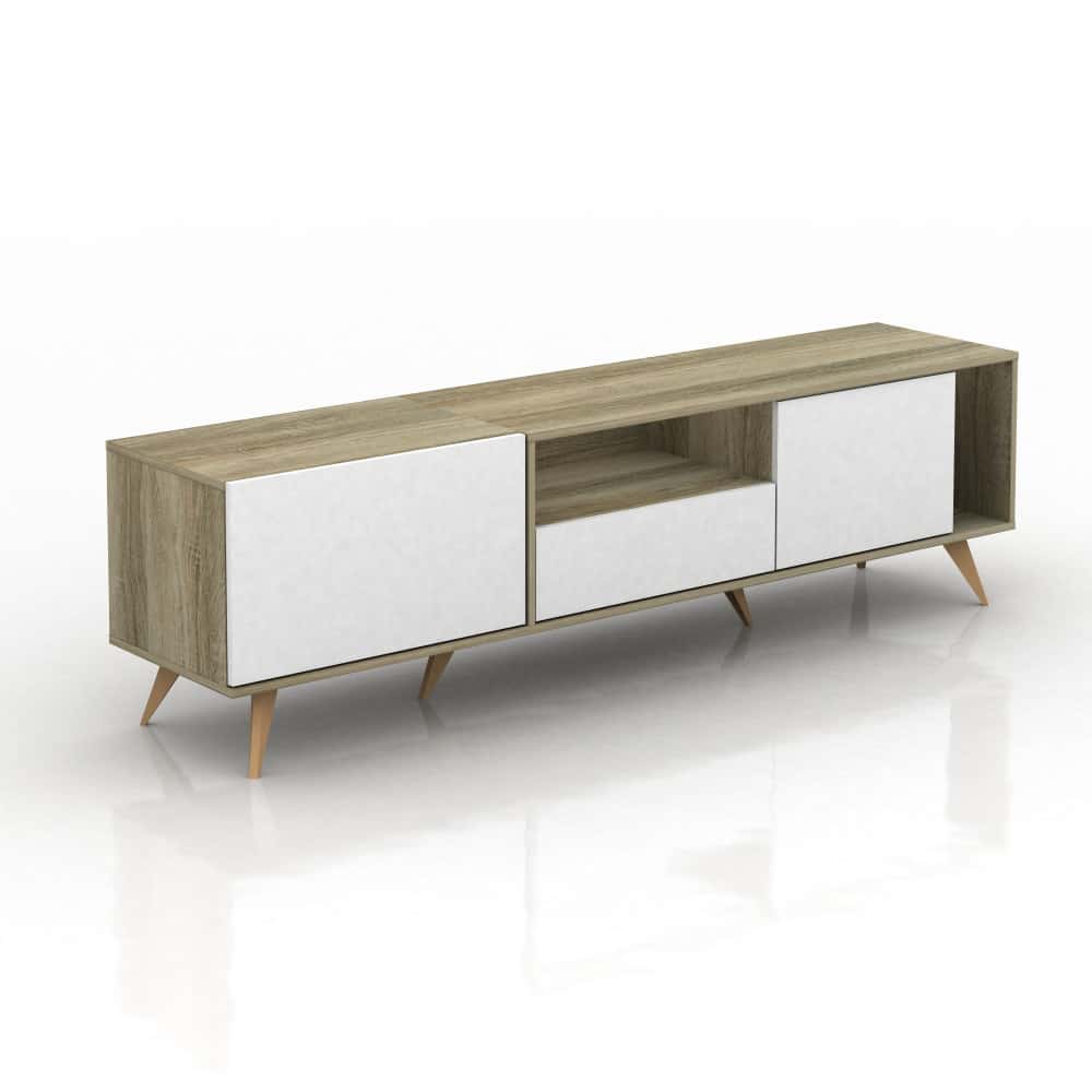 طاولة تلفزيون خشبية لون أبيض مع خشبي MN-638-2