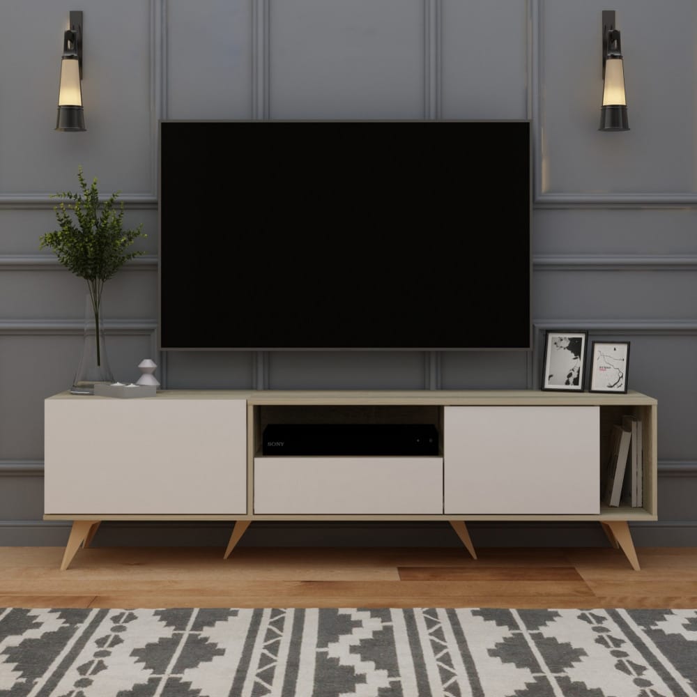 طاولة تلفزيون خشبية لون أبيض مع خشبي MN-638