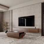 طقم طاولة تلفزيون وطاولة وسط لون بني جوزي بتصميم مودرن