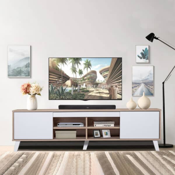 طاولة تلفاز أبيض مع خشبي MN-743
