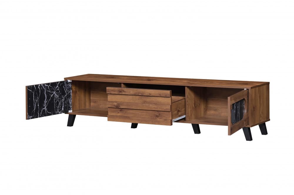 طاولة تلفزيون خشب بني مع أسود رخامي MN-726 (2)