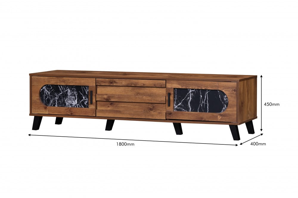 طاولة تلفزيون خشب بني مع أسود رخامي MN-726