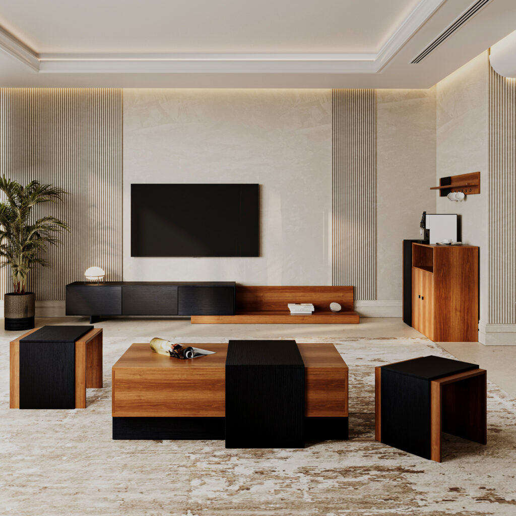 طقم طاولات مودرن لون بني مع أسود DE-908