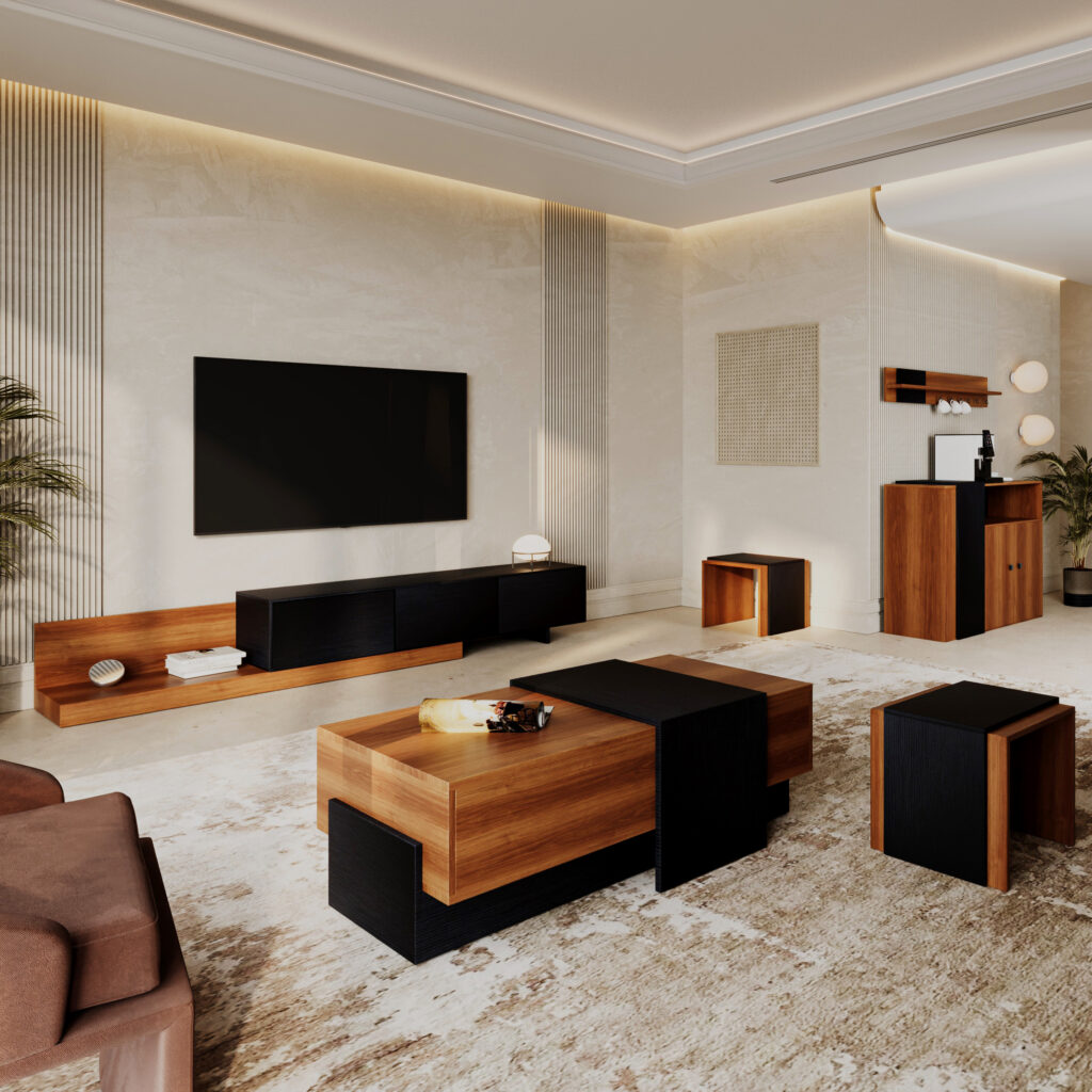 طقم طاولات مودرن لون بني مع أسود DE-908