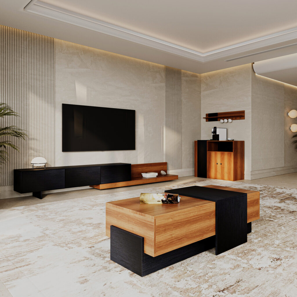 طقم طاولات مودرن لون بني مع أسود DE-908