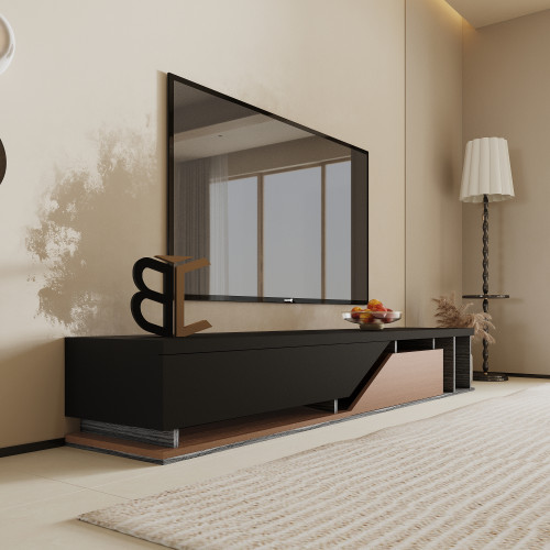 طاولة تلفزيون مودرن خشب تيلندي – لون أسود وبني