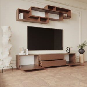 ⁦مكتبة تلفزيون مودرن لون بني جوزي 240 سم⁩ - الصورة ⁦3⁩