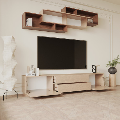 مكتبة شاشة مع أدراج سحب لون بيج