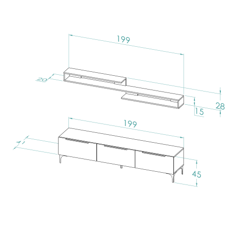 طاولة تلفزيون 3 درف مع رف علوي DE-170