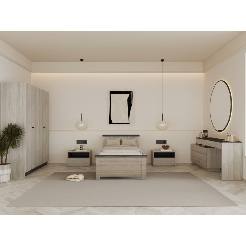 غرفة نوم شبابي عصرية لون رمادي فاتح وغامق