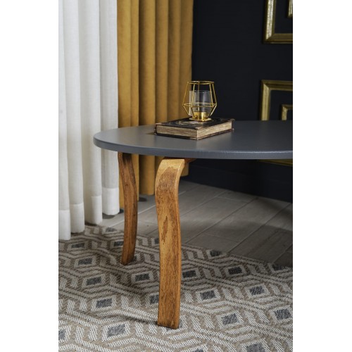 طاولة قهوة وسط دائرية رمادي مع أرجل بني DE-372