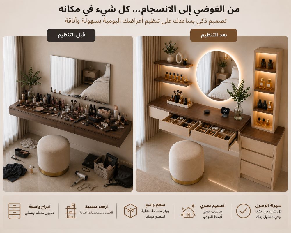 تقسيمات داخلية لتنظيم مستحضرات المكياج والإكسسوارات داخل أدراج التسريحة